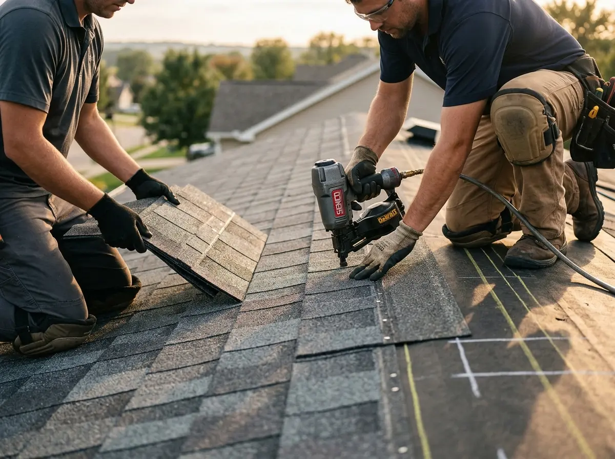 Professional roofer working on a residential roof in Cheviot